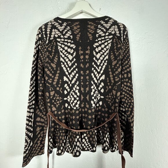 Carmen Marc Valvo Womens Wool Blend Peplum Sweater Medium Brown White Abstract - Picture 2 of 7